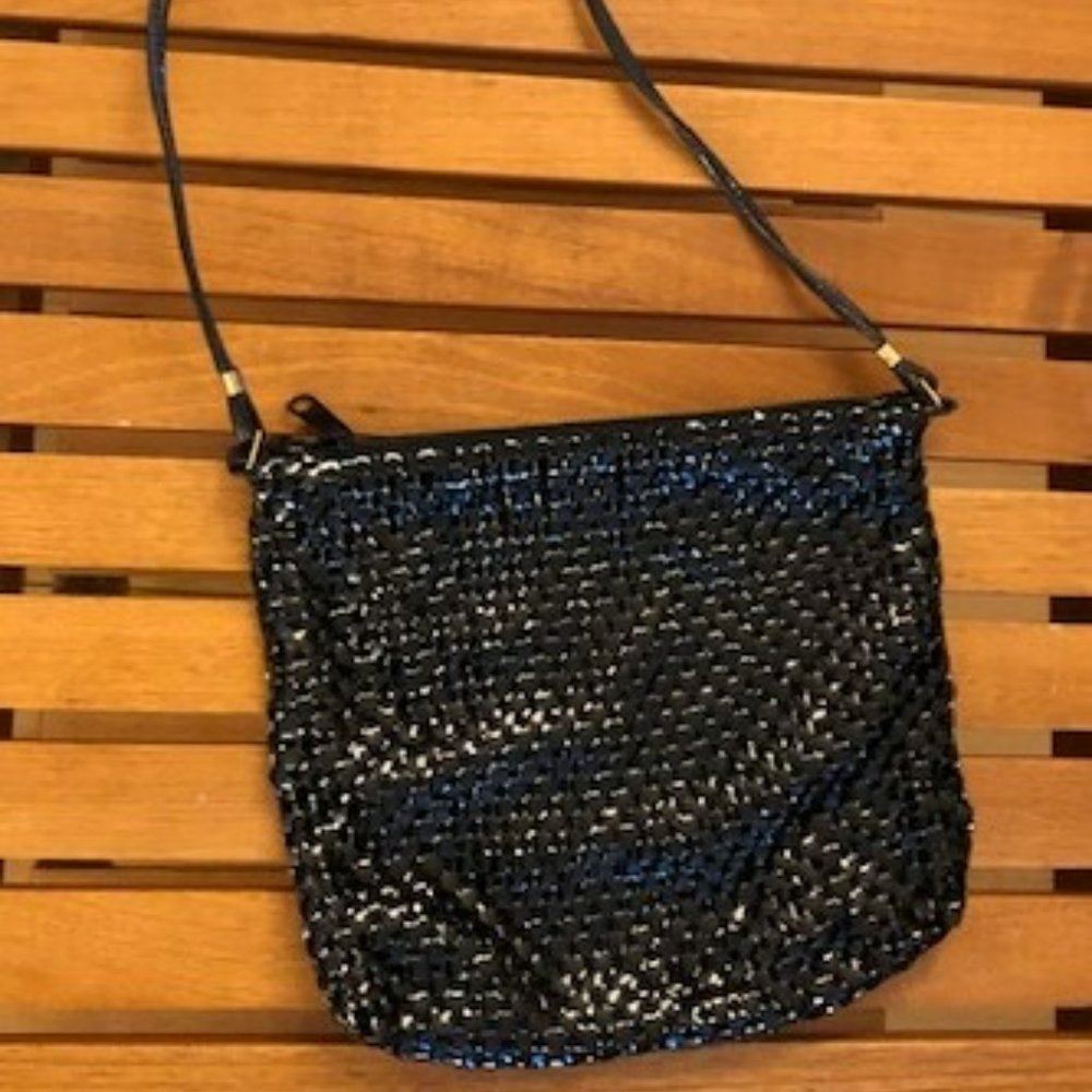 Black Metal Mesh Evening Shoulder Bag